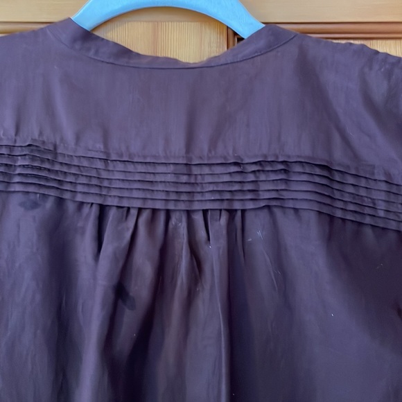 Brown BeBe semi sheer cotton/silk blouse with ruffle and tuck detail, Medium - Picture 5 of 8
